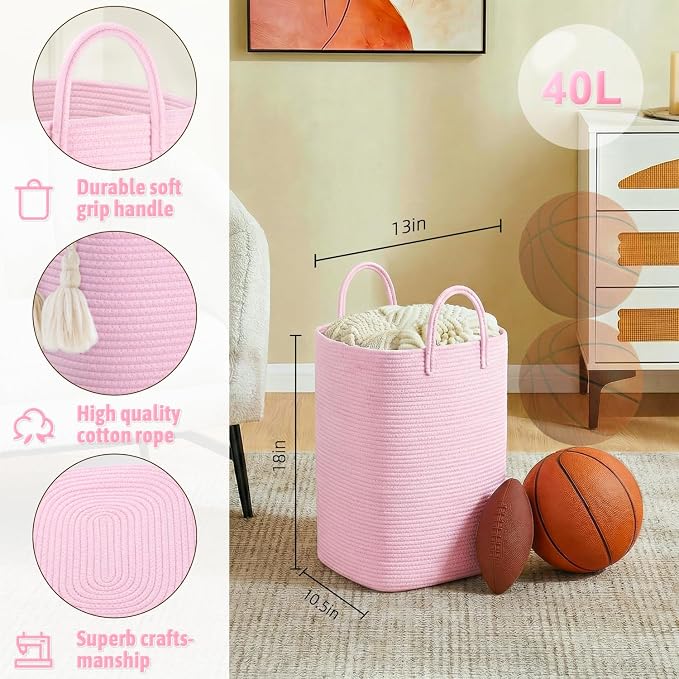 Artfeel Laundry Basket,Woven Cotton Rope Laundry Hamper,100L Versatile Storage for Dirty Clothes,Baby Toys,and Blankets in Bathroom, Nursery,and Living Room