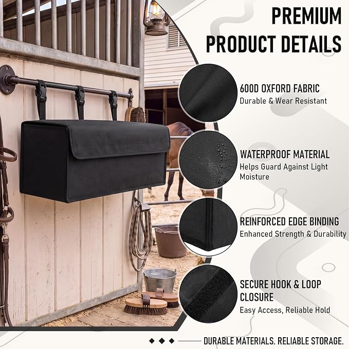 Horse Blanket Storage Bag for Fly Sheets,Black,23 x 9 x 9 in | 600D Waterproof Oxford Tack Organizer, Heavy Duty Hanging Horse Blanket Holder, Stall Front Storage Bag for Horse Blankets
