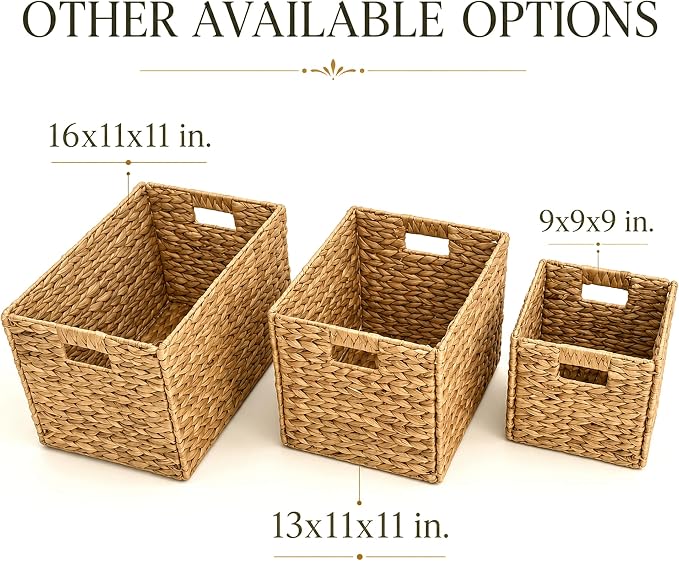 4 Hand-Woven Wicker Storage Baskets 13x11x11in, Water Hyacinth Shelf Bins | ECO-FRIENDLY & SUSTAINABLE
