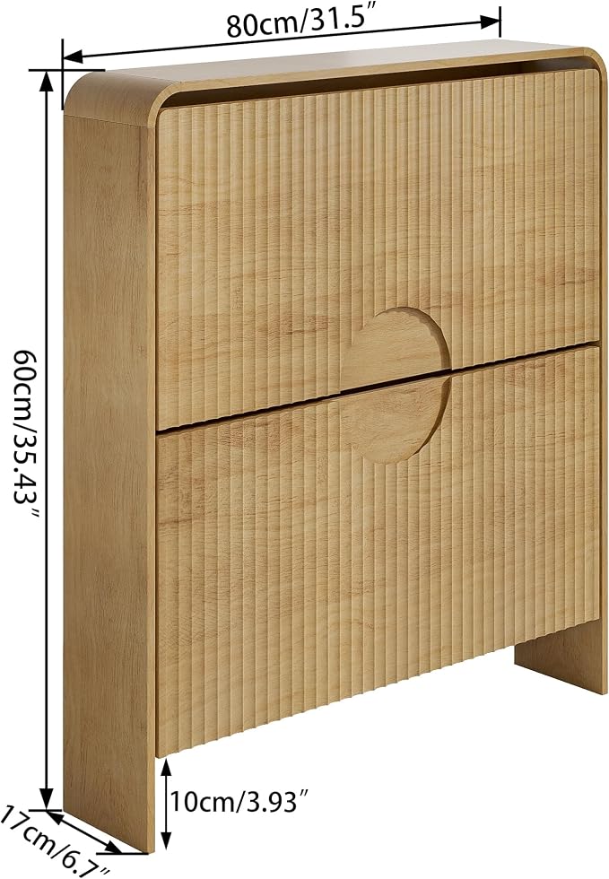 Narrow Shoe Cabinet for Entryway, Thin Entry Way Shoe Storage Cabinet with 2 Flip Drawers, No Shelf, Slim Hidden Shoe Rack Organizer for Entrance, Foyer, Wood Small