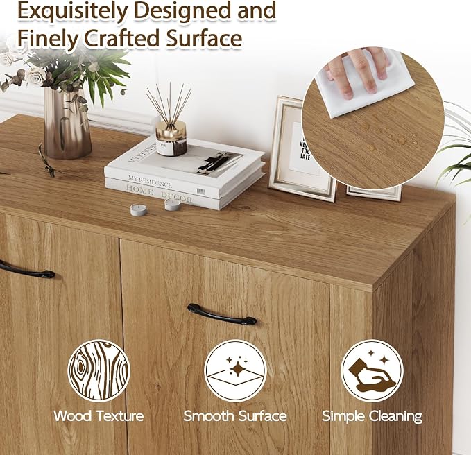 Giantex 38" Sideboard Cabinet with 2 Doors & 4 Shelves (Natural) | Bathroom Storage Organizer with Anti-Tipping Device, Metal Hinges, Credenza for Living Room, Kitchen, Entryway