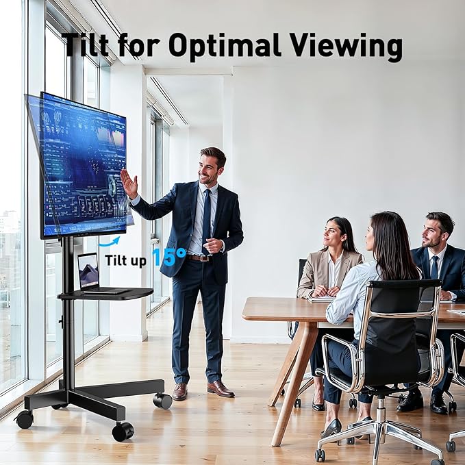 PERLESMITH Rolling TV Stand for 23-63 Inch Flat/Curved Screen TVs up to 88 lbs, Mobile TV Stand on Wheels, Portable TV Stand with Tilt & Height Adjustable,Outdoor TV Stand Max VESA 400x400mm