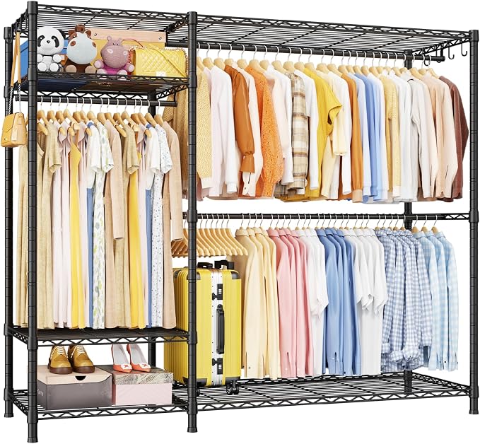 Ulif F7 Plus Clothes Rack, Clothing Racks for Hanging Clothes, Black | Heavy Duty Garment Rack, 6-Tiers Freestanding Portable Closet Storage Racks 68'' W × 14.6'' D × 76.6'' H, Max Load 850 Lbs