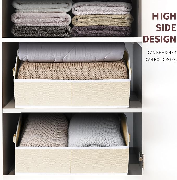 Homsorout Clothes Organizers and Storage - Fabric Cube Bins with Handles, Storage Baskets for Shelves, Trapezoid Collapsible Boxes for Home, Dorm, Office, 10 Pack, Beige