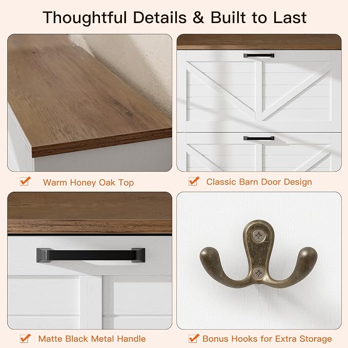 Nicetree Shoe Cabinet, 3 Flip Drawers & Adjustable Shelves, Ultra Slim Freestanding (9.1” Deep), Holds 30 Pairs, Narrow Shoe Storage Cabinet with Anti-Tip Safety, Modern Farmhouse White Walnut