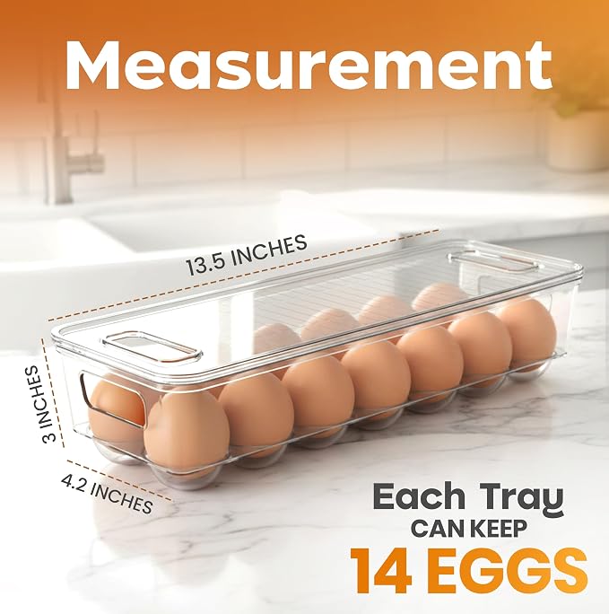 Utopia Home Egg Container With Lid and Handle for Refrigerator - Pack of 1 - Clear Stackable Egg Holder for Kitchen Storage and organization