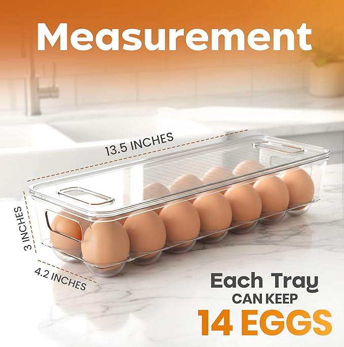 Utopia Home Egg Container With Lid and Handle for Refrigerator - Pack of 3 - Clear Stackable Egg Holder for Kitchen Storage and organization