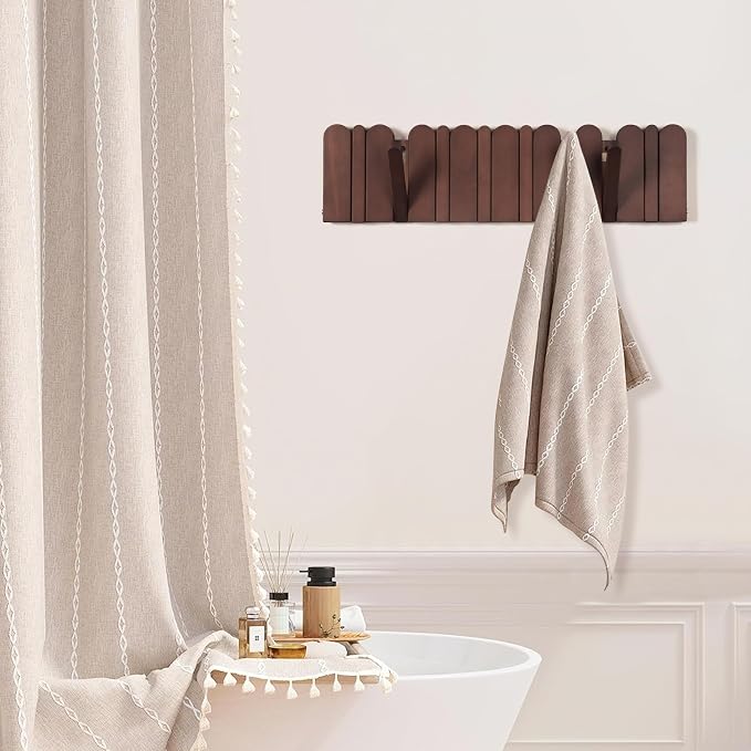 Wall Coat Rack for Entryway: Folding Wood Modern Heavy Duty 8 Hooks | 21.6'' Wall Mounted for Mid Century Home Decor Bathroom Bedroom Hallway for Hanging Towel Jacket Backpack Bag