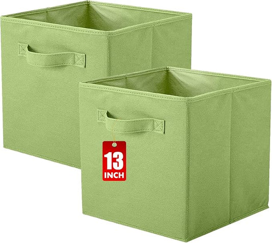 ShellKingdom Storage Bins, Foldable Fabric Storage Cube And Cloth Organizer | Storage Drawer For Closet And Toys, 13 X 13 X 13 INCH, 2 Pack (Green)