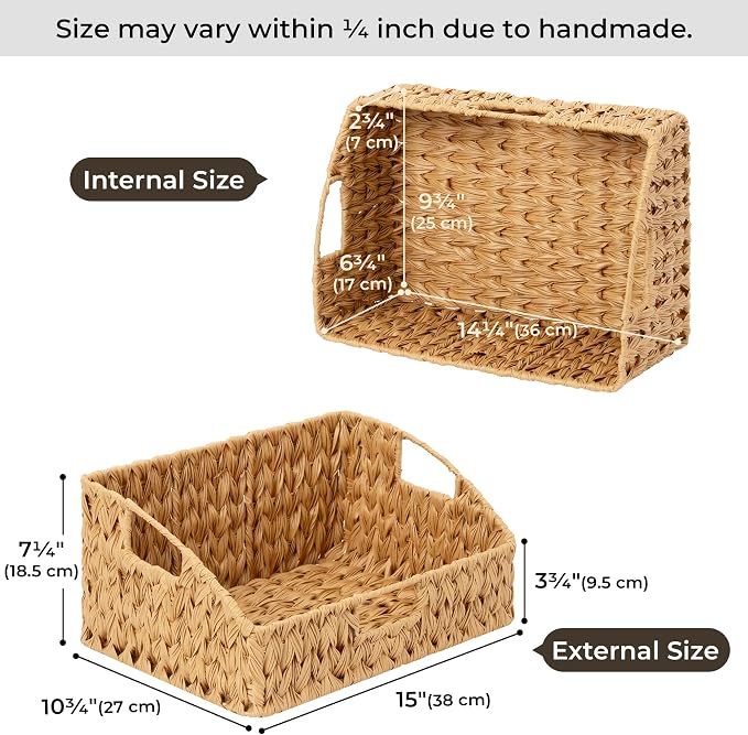 Granny Says Wicker Storage Basket For Shelves, Large Wicker Basket | Wicker Storage Baskets For Pantry, Open Front Basket For Shelves, Kitchen Storage Baskets, Decorative Basket For Home Decor