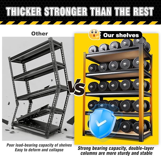 2 Pack Garage Shelving Heavy Duty Storage Shelves, Metal Adjustable Shelving Unit, Utility Garage Organizer Shelf for Basement, Pantry, Kitchen, Warehouse, 71.2" Hx45.6 Wx17.7 D, Black