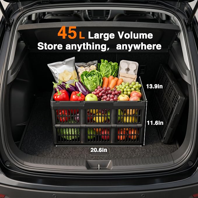 Citylife 45L Collapsible Storage Bins with Lids Plastic Storage Containers for Organizing Stackable Storage Box Large Heavy Duty Utility Crates, 3 Packs