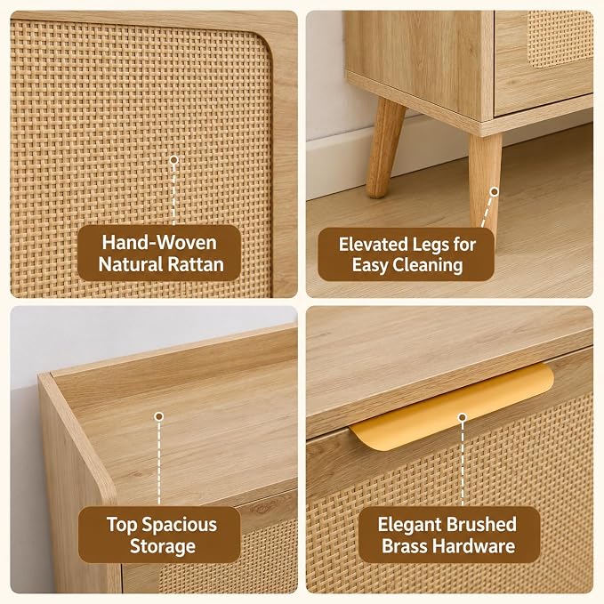 Shoe Cabinet, Rattan Shoe Storage Cabinet for Entryway with Flip Drawers | 3 Flip Drawers, Breathable Rattan, Odor Resistant, Hidden Shoe Organizer, Slim Space Saving, Narrow Cabinet, Entryway Storage