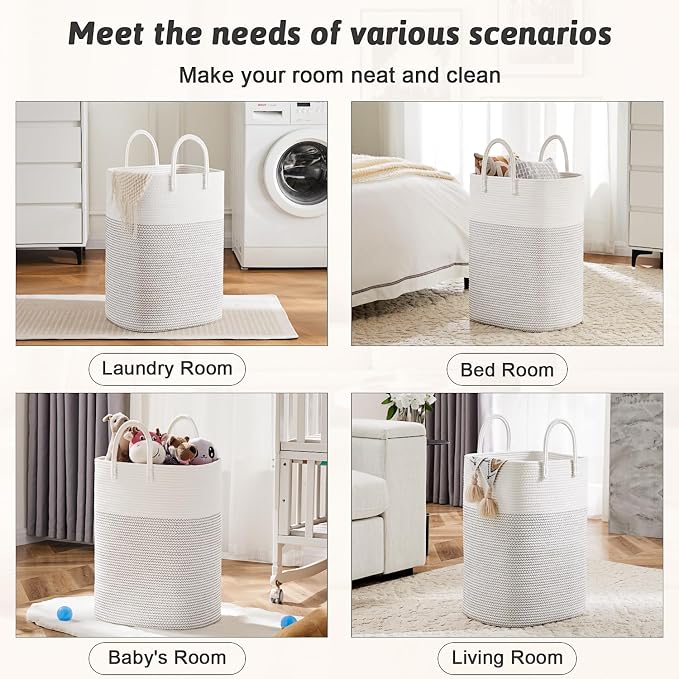 Artfeel Laundry Basket,Woven Cotton Rope Laundry Hamper,40L Versatile Storage for Dirty Clothes,Baby Toys,and Blankets in Bathroom, Nursery,and Living Room