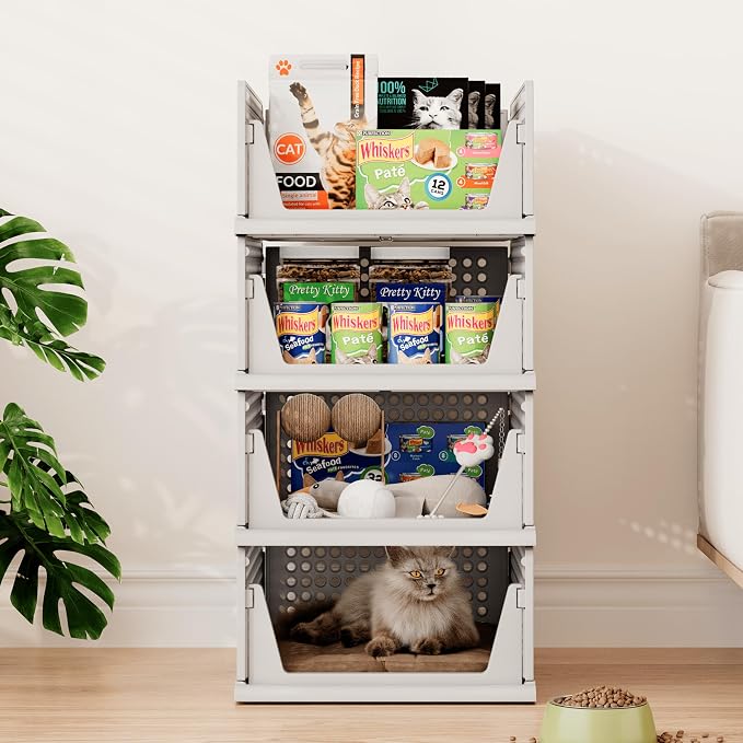 Pinkpum 6 Pack Closet Organizer Storage Bins Stackable Plastic Drawer Shelf | Basket for Clothing Stackable Storage Bins Shelf Storage Container for Closet Wardrobe Bedroom Bathroom Office Grey Foldable