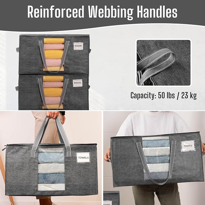 VENO Moving Bags, Wide Open Top, Clear Window, Gray, 6 Pack | Moving boxes Alternative, Heavy Duty, Storage Bags, Clothes and Comforter Storage, Packing Supplies, College Dorm Essentials
