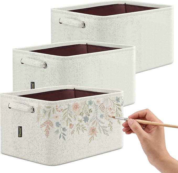 BALEINE 3 Pack Fabric Closet Storage Bins for Shelves, Linen Closet Organizers and Storage, Decorative Baskets for Organizing, Shelf, Clothes, Home, Office (White, 12"x8"x8")