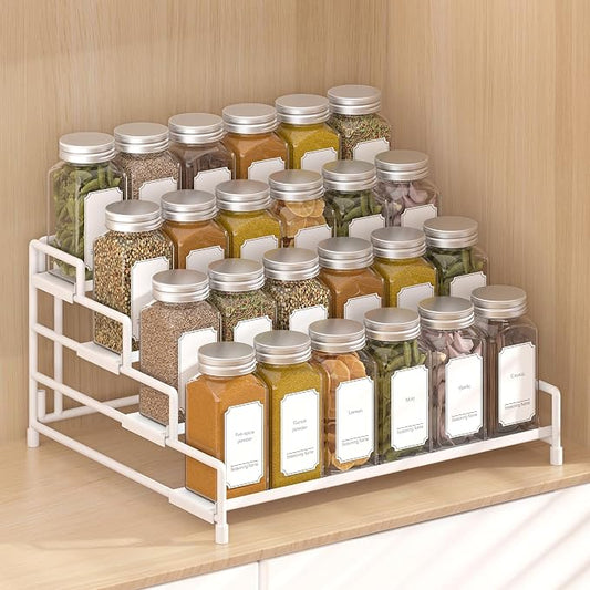 RUILALIFE 4-Tier-Spice-Rack-Organizer-for-Cabinet, Adjustable Depth Spice Holder Shelf For Countertop Pantry Cupboard, Metal Tiered Seasoning Organizer,Display Shelf Riser