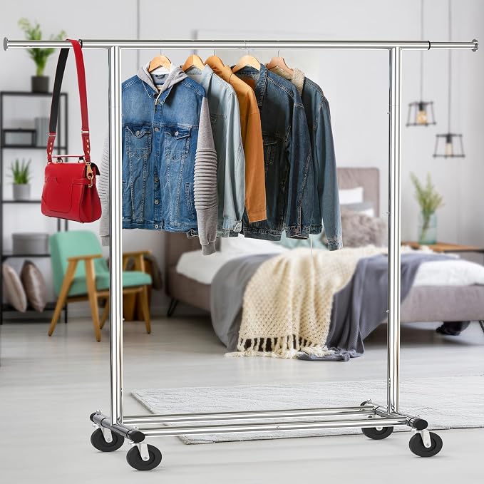 Simple Houseware Heavy Duty Clothing Garment Rack, Chrome | Holds Up to 150 lbs, Extendable Width from 42 to 67 Inches