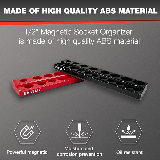 EACELIY Magnetic Socket Organizer Set,SAE & Metric Socket Holder Kit,，Tools tray， holds 35 Deep and Shallow 1/2" Sockets, attaches to steel box/tool cart (sockets not included) 丨2PC 1/2"