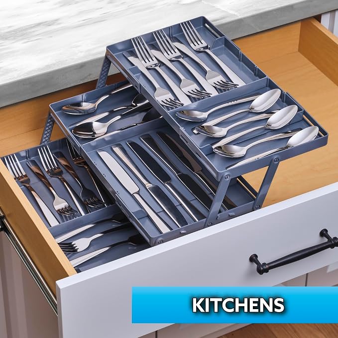 Ontel Smart Drawer Organizer - Multi-level Jewelry Holder, Cosmetics Organizer, or Office Drawer Organizer with Adjustable Dividers for Organization and Storage, Fits Drawers 9.5"W x 7.5"L x 2.75"D