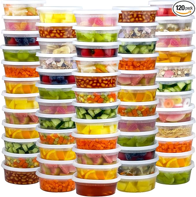 Dipoo 60 Sets (120-Piece) Deli Containers with Lids 8 oz, Leak-Proof & BPA Free Airtight Takeout Plastic Food Storage Containers for Soup, Freezer/Microwave/Dishwasher Safe