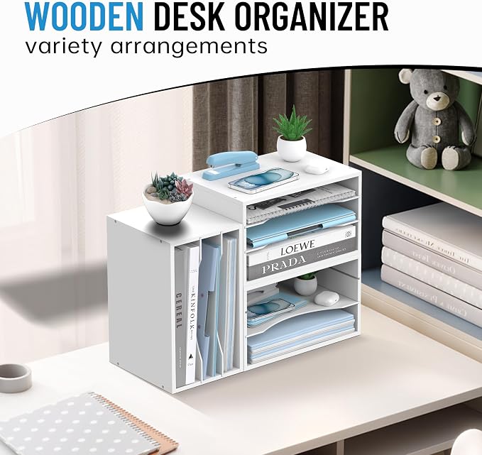 3-Tier Paper Organizer for Desk, Adjustable Mail Organizer, White | 3-Tier Paper Organizer and Mail Organizer for Desk with Adjustable Shelves for Letter Size Files Folders and Office Supplies