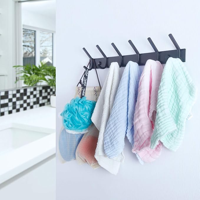 WEBI Coat Rack Wall Mounted,4 Coat Hooks for Hanging Coats,Heavy Duty Metal Hook Rack Hook Rail Coat Hanger Wall Mount for Clothes Entryway Jacket,C-CBG04,Black