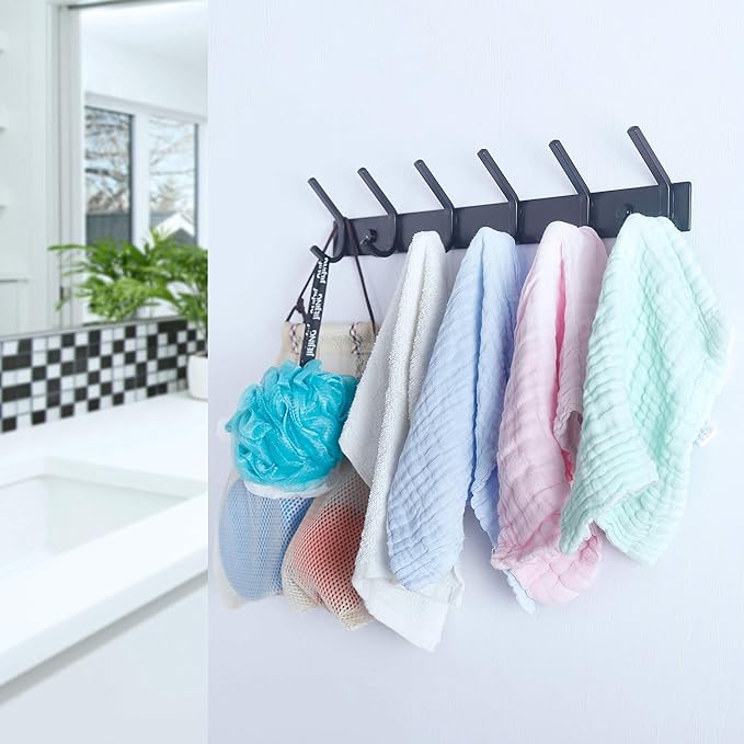WEBI Coat Rack Wall Mounted,24 Inch 8 Hooks for Hanging Coats,Hook Rack Hook Rail Coat Hanger Wall Mount for Backpack,Clothes,Jacket,Black,2 Packs