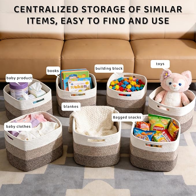 4 Pack Large Storage Baskets for Organizing, 16''Lx12''Wx8''H Woven Baskets for Storage Toys, Towels, Books, and Clothes, Cotton Rope Basket for Shelves with Handle