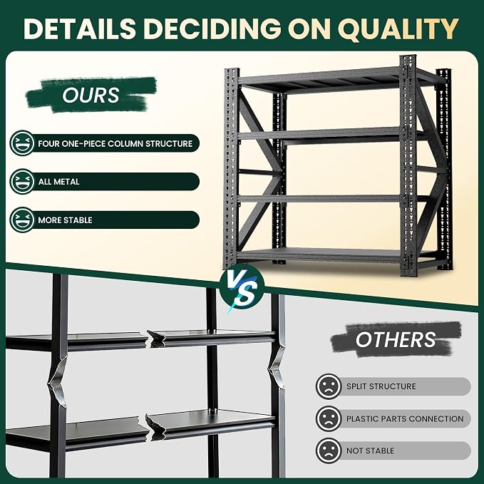 Heavy Duty Garage Storage Shelves 4000LBS Capacity, Metal Shelving Unit, 4-Tier Adjustable Industrial Rack for Warehouse Basement Shop, 47.3" W x 24" D x 69" H