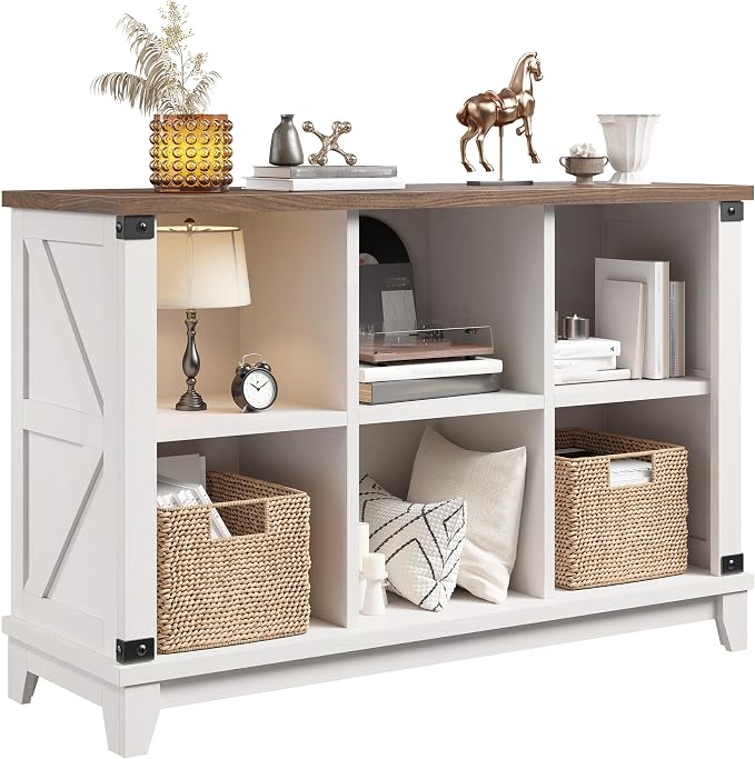 EnHomee Farmhouse 6-Cube Storage Organizer for Living Room, White | Home Organization Lovers, Wood & Metal, Holds 286 Lbs, Anti-Tip & Stabilizers