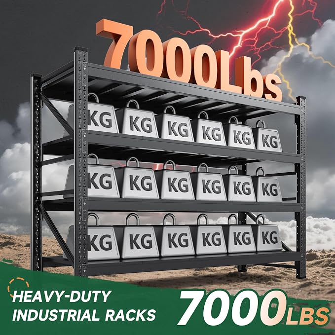 Letaya 68" W Storage Shelves Heavy Duty, 7000LBS Garage Shelving Units, 4 Tier Adjustable Utility Rack Shelf,Large Metal Industrial Shelves,for Shop,Warehouse,Basement,Black (68" W x 24" D x 64" H)
