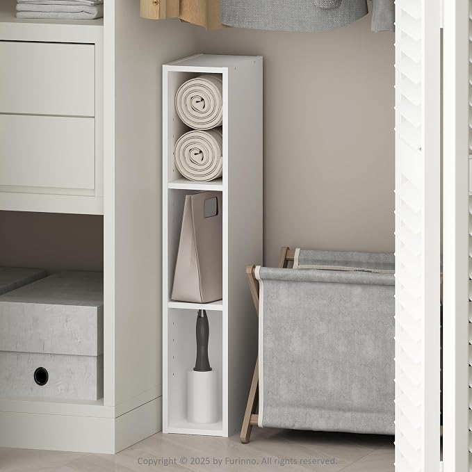 Furinno Reed 3-Tier Closet Organizers and Storage, Closet Organizer, Open Shelf Closet Storage, for Wardrobe, Bedroom, Living Room, 6-Inch Width, White