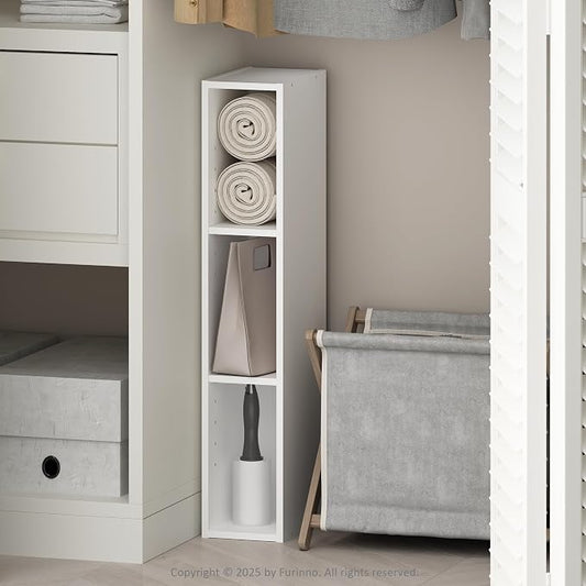 Furinno Reed 3-Tier Closet Organizers and Storage, Closet Organizer, Open Shelf Closet Storage, for Wardrobe, Bedroom, Living Room, 6-Inch Width, White