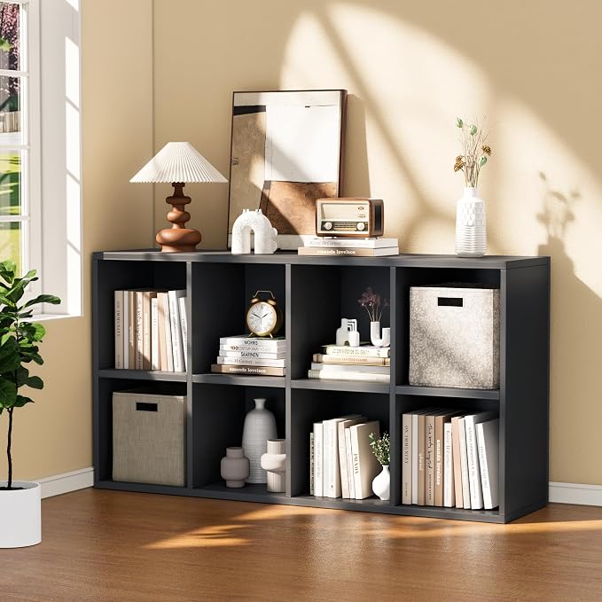 YESHOMY 8 Black Cube Bookcase, Open Frame 2-Tier Book Shelf, Bookshelf Storage Organizer with Adjustable Shelves for Organization, Room Decor