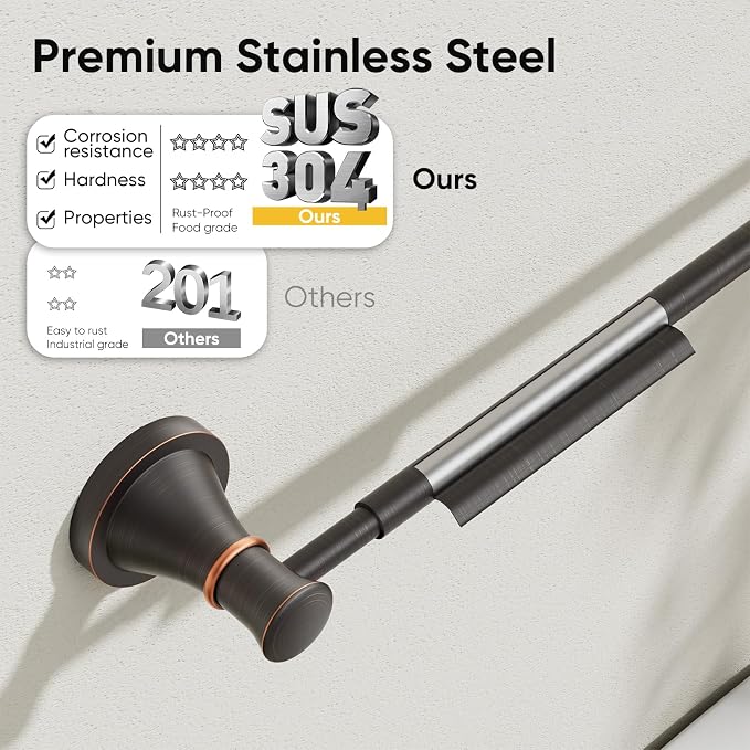 BESy Towel Racks for Bathroom Wall Mounted Bath Towel Bar Oil Rubbed Bronze | Adjustable 16-26 In, Wall Mounted Towel Holder, Stainless Steel, Rustproof, Towel Bar Rod Hanger Hardware Accessories Hotel