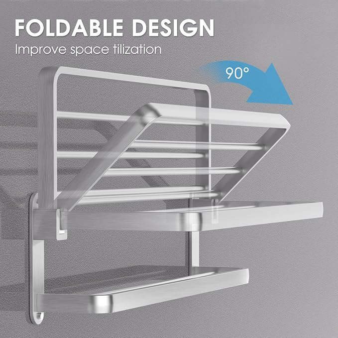 BOZWELL Bathroom Lavatory Towel Rack with Two Towel Bars,Brushed Satin Nickel 16-Inch Towel Shelf with Towel Bar,Towel Holder 1011-BSN-40 (Brushed Satin Nickel Finish)