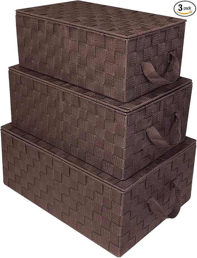Sorbus Set of 3 Storage Baskets for Organizing with Lid, Mesh Hand-Woven Design, Linen Closet Organizers and Storage, Organizer Storage Baskets for Shelves, Variety Pack Organizers and Storage