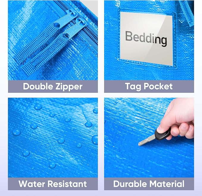 TICONN 6 Pack Extra Large Moving Bags Heavy Duty with Zippers & Carrying Handles, Durable Storage Bags Moving Boxes for Closet Organizers and Storage (6 Pack, Sky Blue)