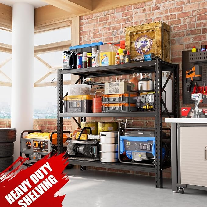 67” W Storage Shelves Heavy Duty 5000Lbs Adjustable Metal Garage Shelving Unit Rack Metal Storage Shelf for Heavy Tools and Equipment, Ideal for Garage, Basement, Black, 67" W X 20" D X 63" H