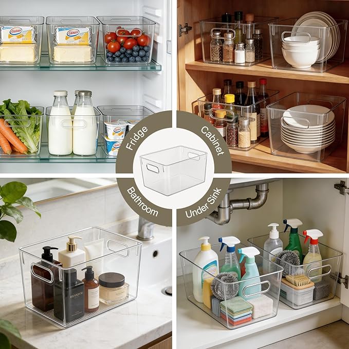 Hudgan 4 Packs Refrigerator Organizers and Storage , 4 Large Storage Containers for Pantry Organizers, Home Edit, Kitchen Cabinet, Refrigerator, Under Sink Organization, Bathroom, Office