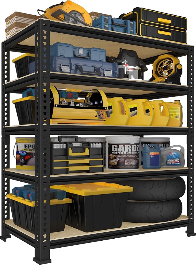 PrimeZone Garage Storage Shelves, 5 Tier Adjustable Metal Shelving | 31.5"W x 16"D x 63"H, Power-Coated Heavy Duty Steel Frame, Detachable, Freestanding Shelf for Kitchen, Pantry, Basement