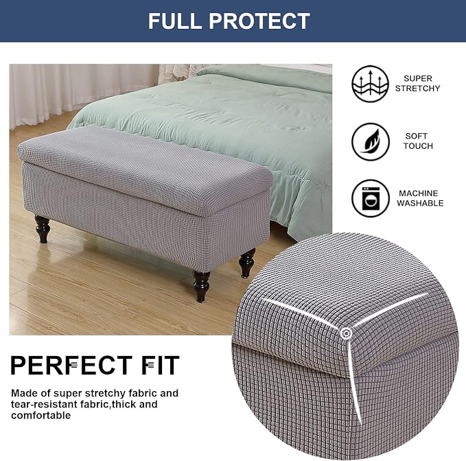 FUANGUI Ottoman Cover Slipcovers Rectangular Folding Stretch | Storage Bench Footrest Sofa Stool Covers Footstool Protector with Elastic Bottom, Removable Washable,Large