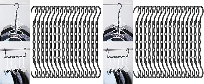Mr. Pen- Space Saving Hangers for Clothes, 16 pcs, Black, Plastic Multi Clothes Hangers Space Saving, 5 Slots, 360° Rotating Hooks (Pack of 2)