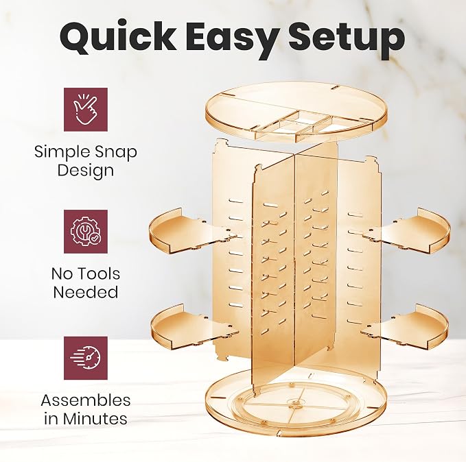 Masirs 360 Rotating Makeup Organizer Countertop, Adjustable Shelf, Brown | 360-Degree Rotating Makeup Organizer, Adjustable Shelf Height, Cosmetic Perfume Skincare Storage, Vanity Countertop, Brown