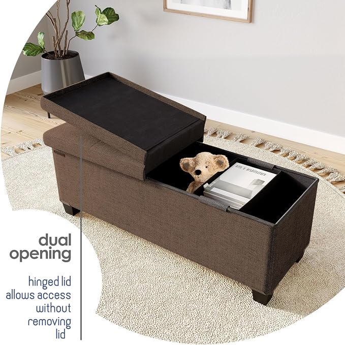 Storage Ottoman Bench with Bins, 43-in Storage Bench for Bedroom End of Bed, Folding Foot Rest Ottoman for Living Room Max 660lbs, Fabric Ottomans, Brown