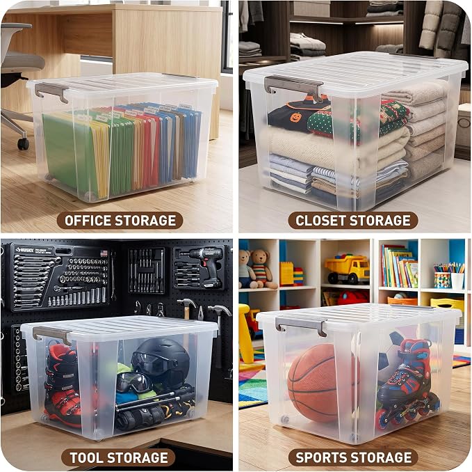 Citylife 69 QT Plastic Storage Bins with Latching Lids Stackable Storage Containers for Organizing Large Clear Storage Box for Garage, Closet, Kitchen, 2 Packs