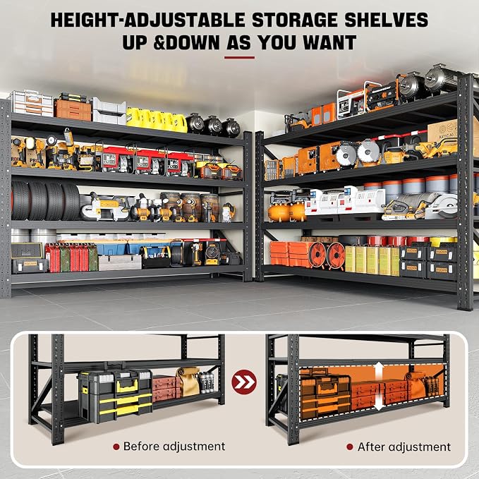 RAVIGIN 5000LBS Storage Shelves,60" W Garage Shelving Heavy Duty Metal Adjustable Garage Shelves, Shelving Units Industrial Shelving for Warehouse,60" W x 24" D x 70" H,Black