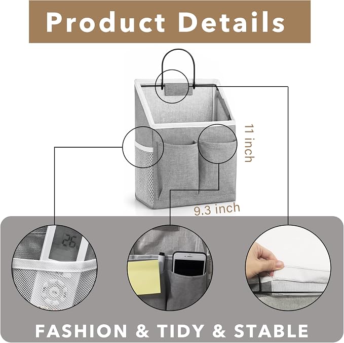 Kanrichu 4pcs Wall Hanging Storage Bag, Wall Hanging Baskets for Organizing as Over the Door Organizer, Wall File Organizer, Rv Storage and Organization. For Bedroom, Office, Camper (Gray-Upgraded)